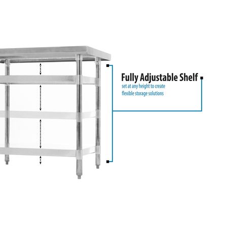 Bk Resources Work Table Stainless Steel With Undershelf, 1.5" Rear Riser 60"Wx18"D VTTR-1860